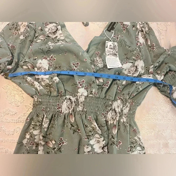 Prettywear Women's Floral Chiffon Long Sleeve Mini Dress Flowy A-Line Wrap Neck - Picture 9 of 9